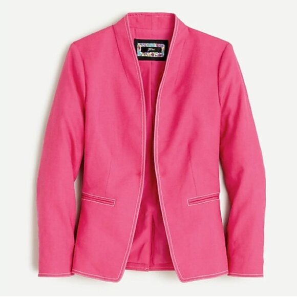 J. Crew Going-Out Blazer in Stretch Linen Fuschia Pink Size 10 - Picture 1 of 10